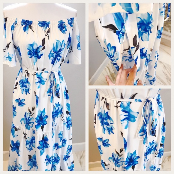 ✨HP✨ Blue floral off shoulder maxi dress - Picture 4 of 7